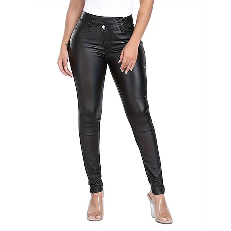 Pantaloni skinny in pelle PU elasticizzati per tutte le stagioni