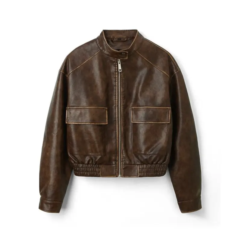 Giacca biker in ecopelle brunita in stile Maillard