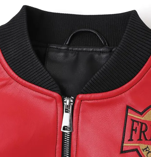 Flame Print Faux Leather Biker Jacket