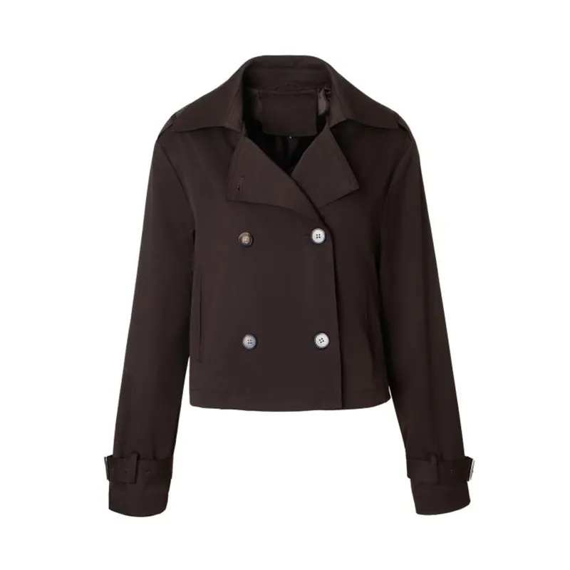 Short Cropped Blazer Style Trench Jacket with Tailored Lapel