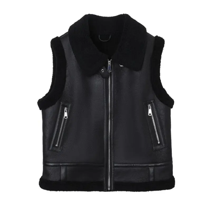 Gilet Sherpa pesante con colletto rialzato con cerniera